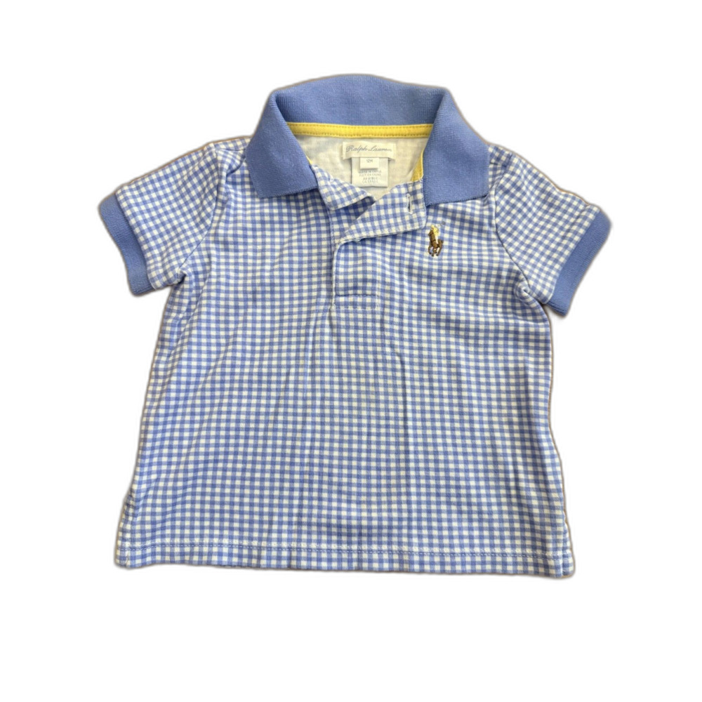Ralph Lauren Baby Boys Blue Gingham Check Polo Shirt 12M 100% Cotton